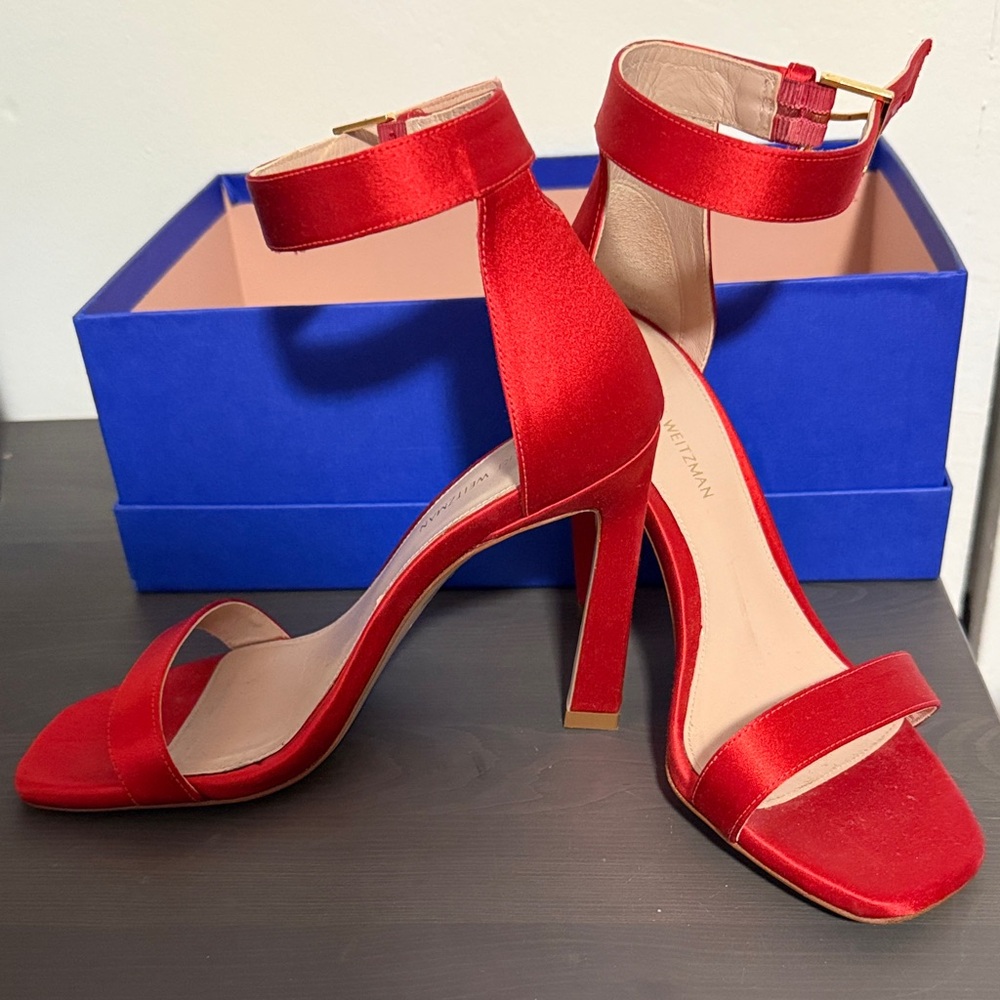 Stuart Weitzman Red Ankle Strap Heels